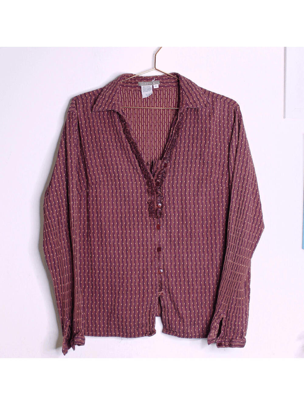 Anthro Isabella Bird Plum Burgundy Pattern Woven Cotton Blouse - XL
